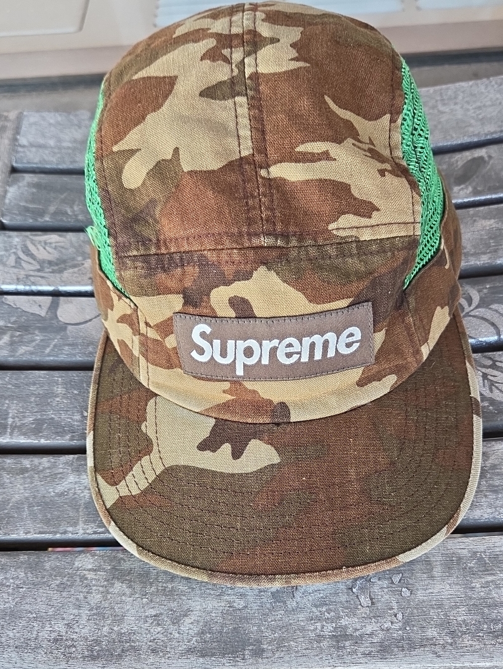 Supreme Camo Five-Panel Cap with Green Mesh